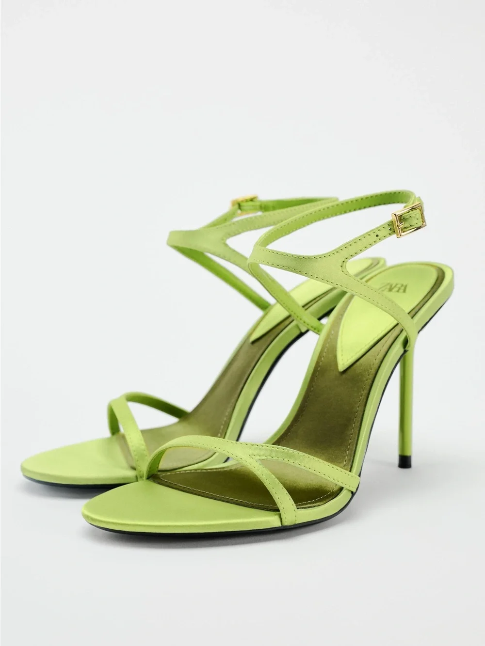 Zara Lime Green Satin Strappy Heeled Sandals